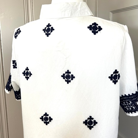 NWT Kindred Embroidered Button Down Shirt Dress White Navy XL New - Picture 6 of 13